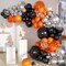 Orange Black and Metallic Silver Balloons Garland Arch Kit, 146 Pcs Latex Balloons with Confetti for Birthday Party Graduation Father's Day Anniversary Bachelorette Party Decoration